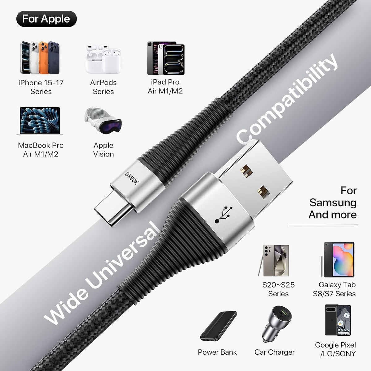 USB to USB C Cable 3FT USB A to Type C Fast Charging Cord 3Pack USB C Cable | Black USB A to USB C Cable Premium Nylon Braided USBC Cord with Carplay for iPhone 17/16/15/Pro/Plus/Max/Samsung Galaxy S26