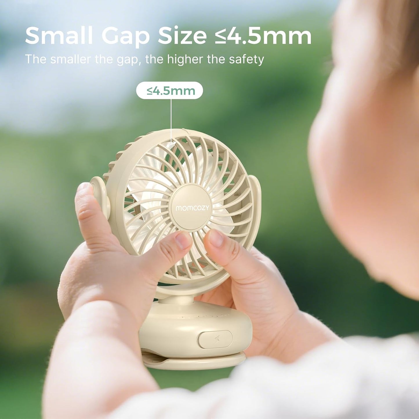 Momcozy Portable Stroller Fan with Clip, 4-Speed Mini Cooling Fan, 0.26 Lb | Ultra-Light Rechargeable Design, Gaps ≤ 4.5 mm, Rotating Handheld Cooling for Carriers, Backpacks and Tables