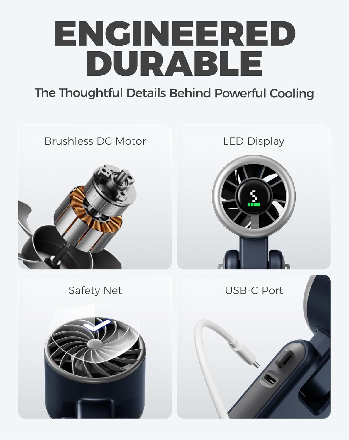 Diveblues Portable Handheld Turbo Fan, 5 Gear Wind, Battery Operated, Up to 12 Working Hours, 3 IN 1 Hand Fan with Air Turbo Tech Cooling Fan for Outdoor Activities, Travel, Working