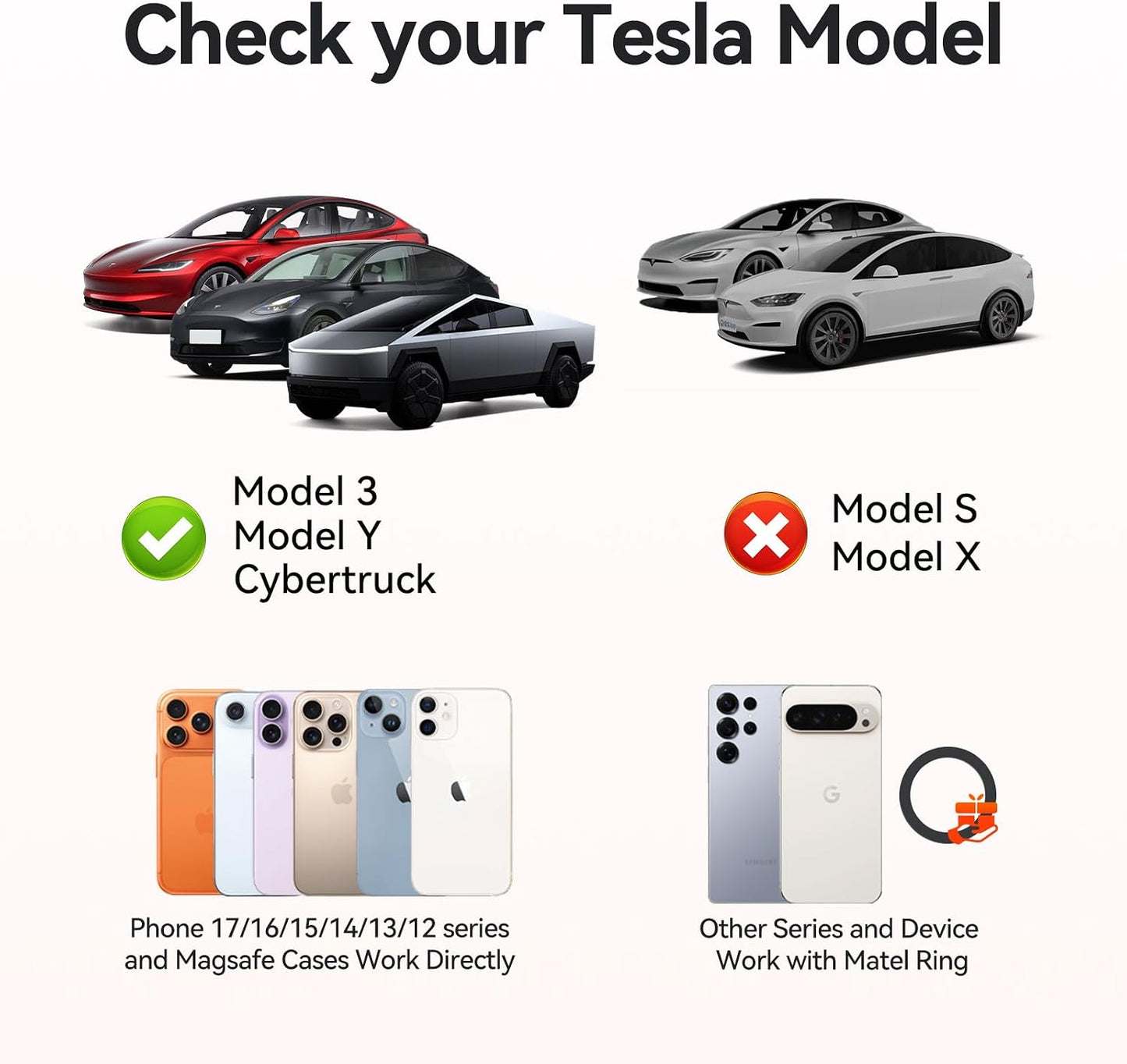 Tesla Phone Mount Model 3/Y Accessories: No-Adhesive for Magsafe Car Mount for Model 3,Y,Juniper,Highland,Cybertruck,Fit for iPhone 12-17 Series and Magsafe Cases