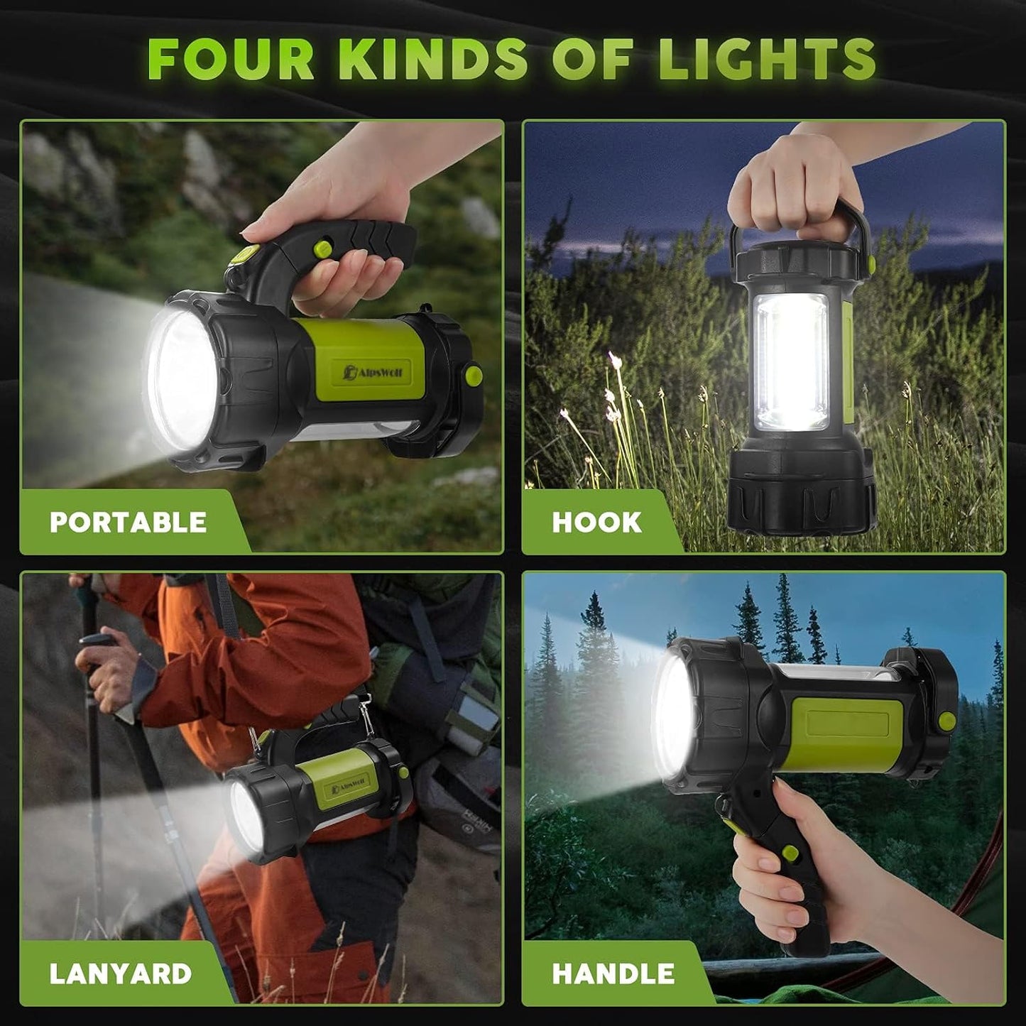 Camping Lantern Rechargeable, LED Flashlight Spotlight Lantern with 800LM, 3600 mAh, Strap Included Portable Bright Camping Light for Emergency, Outdoor Hiking, Power Outages
