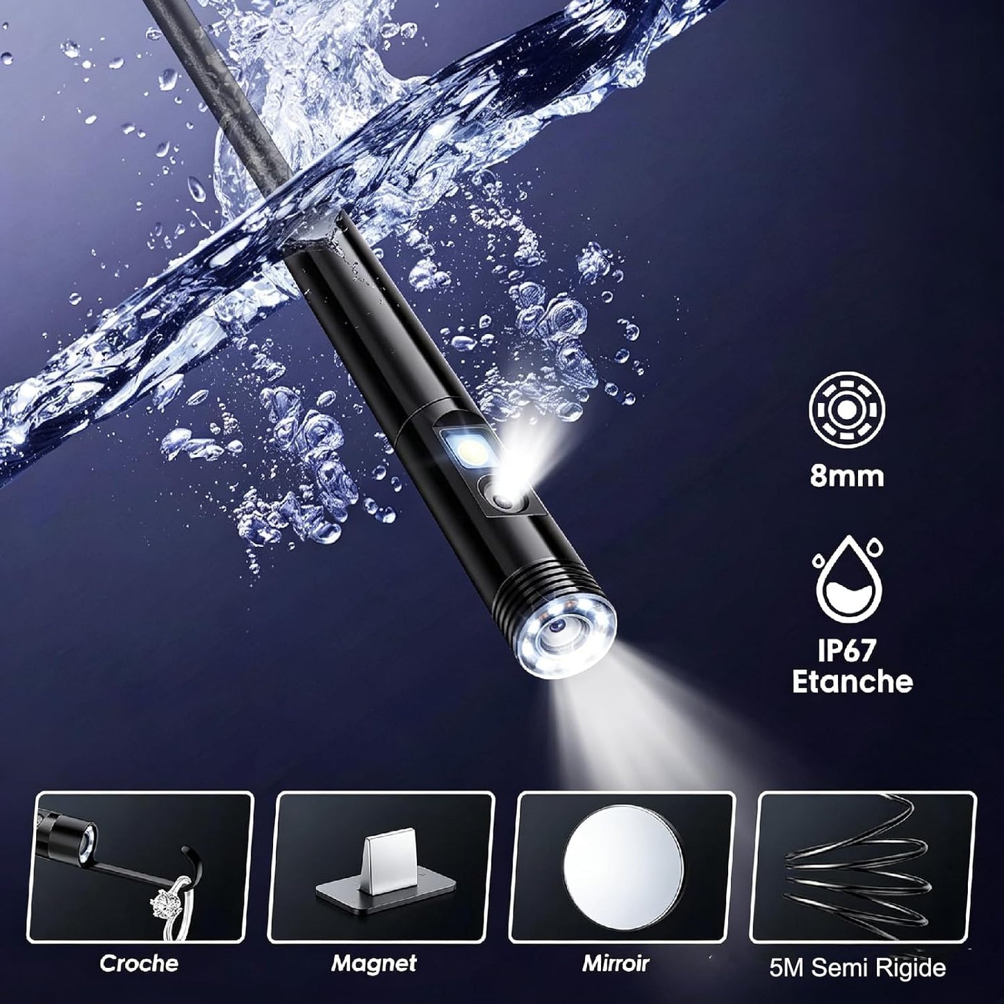 DualLens Endoscope Camera with Light,1920P HD Inspection Camera for Automotive & Home, IP67 Waterproof Borescope with Semi-Rigid Snake Cable,Detects Pipe Clogs,Engine Issues-16.5FT for iPhone Android