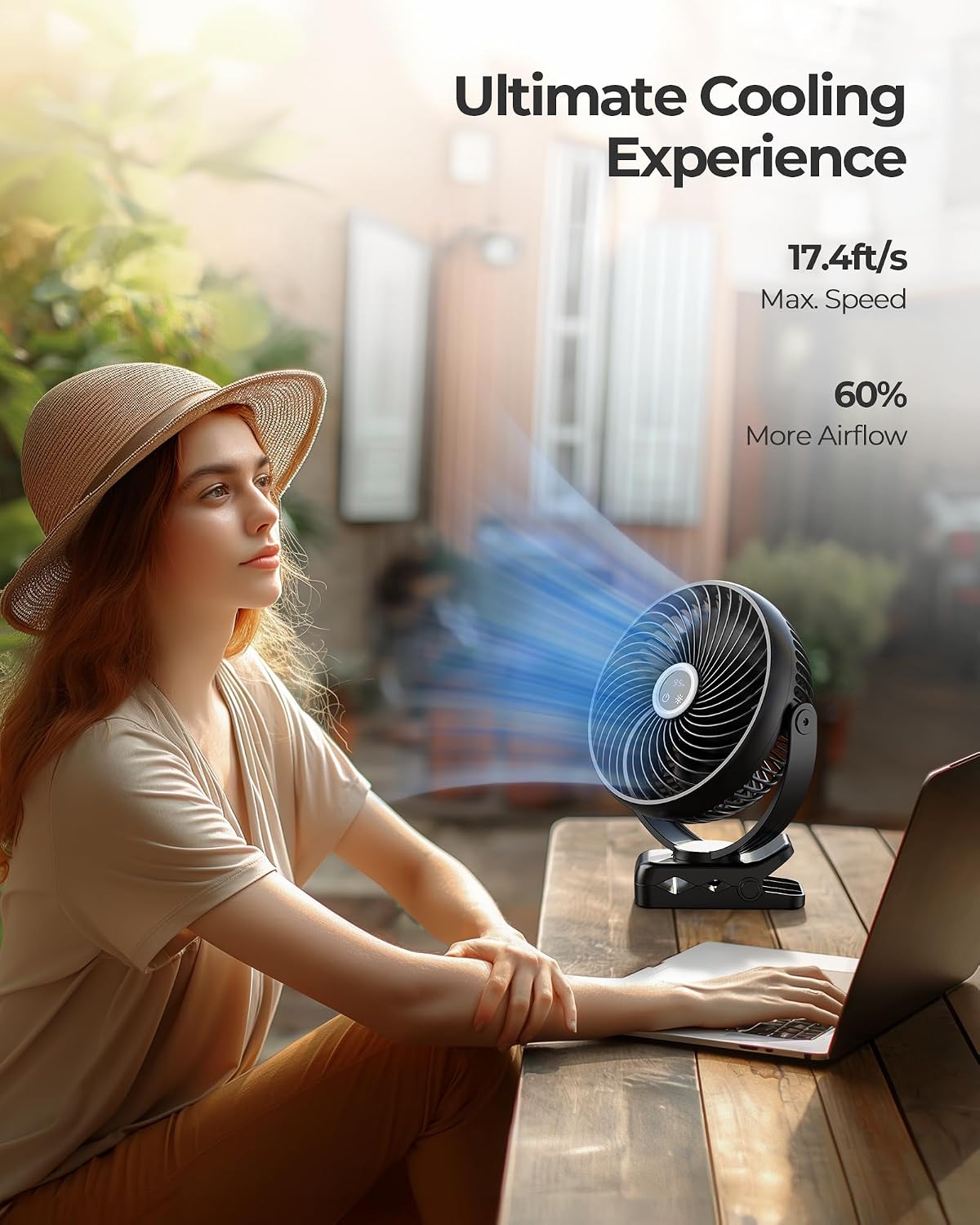 Koonie 8'' 10000mAh Portable Clip on Fan with LED Lantern and Hook | Battery Operated Desk Fan, Quiet Camping Fan with LED Digital Display, 360° Rotation & 3 Speeds for Travel Tent Gym Treadmill