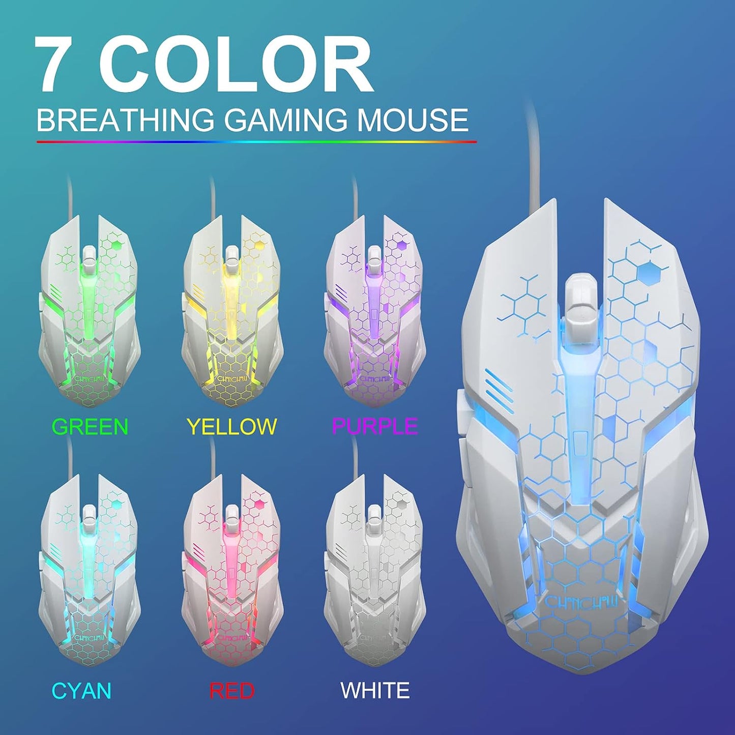 LED Keyboard Mouse,104 Keys Rainbow Backlit Keyboard and 7 Color RGB Mouse | White Gaming Keyboard and Mouse Combo for PC Laptop Xbox PS4 Gamers and Work
