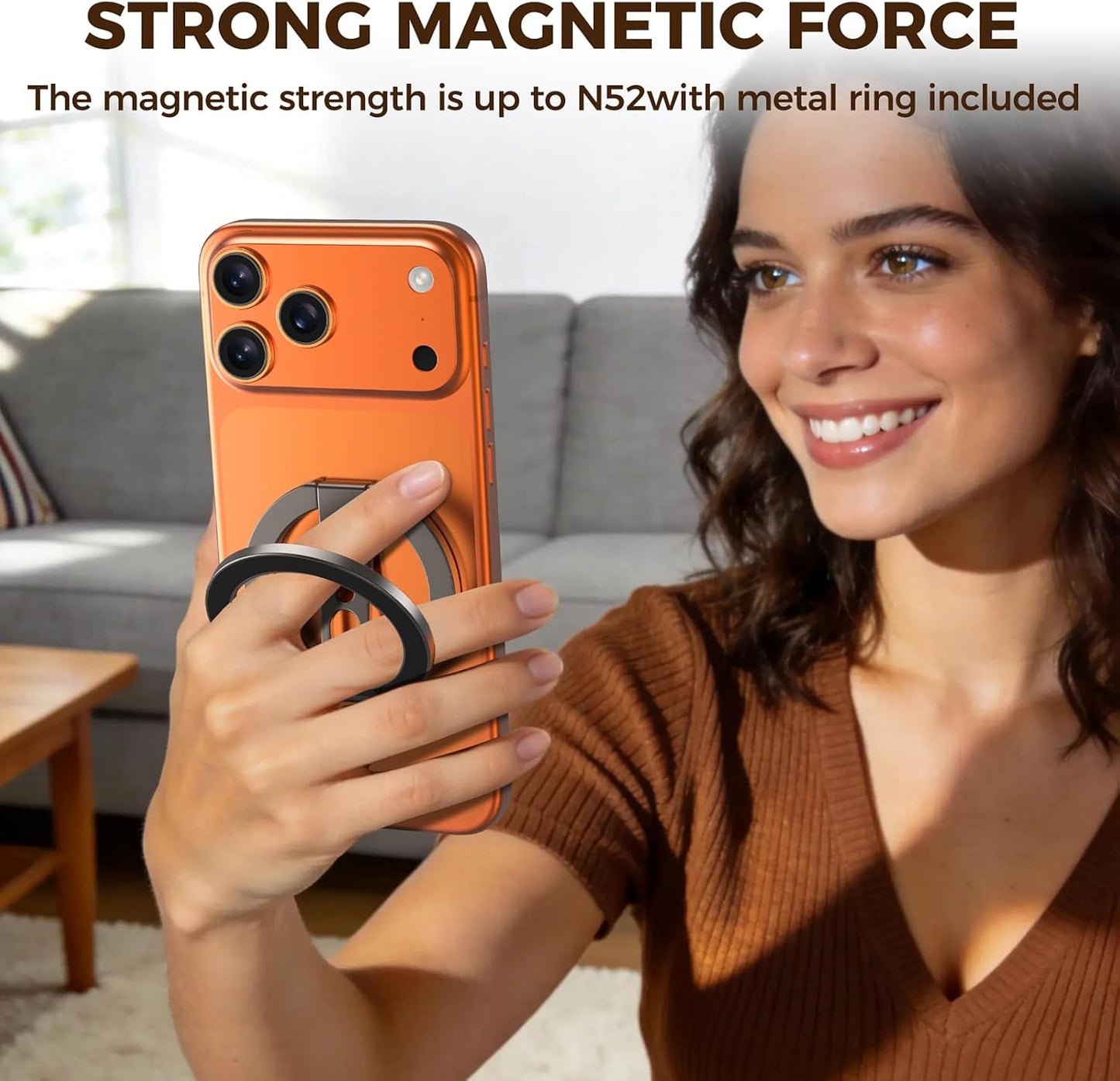 Magnetic Phone Ring Grip for MagSafe Dual-Sided Magnet Cell Phone Grip Stand Finger Ring Holder Compatible with iPhone 17/16/15/14/13 Pro Max Plus, for Mag Car Mounts