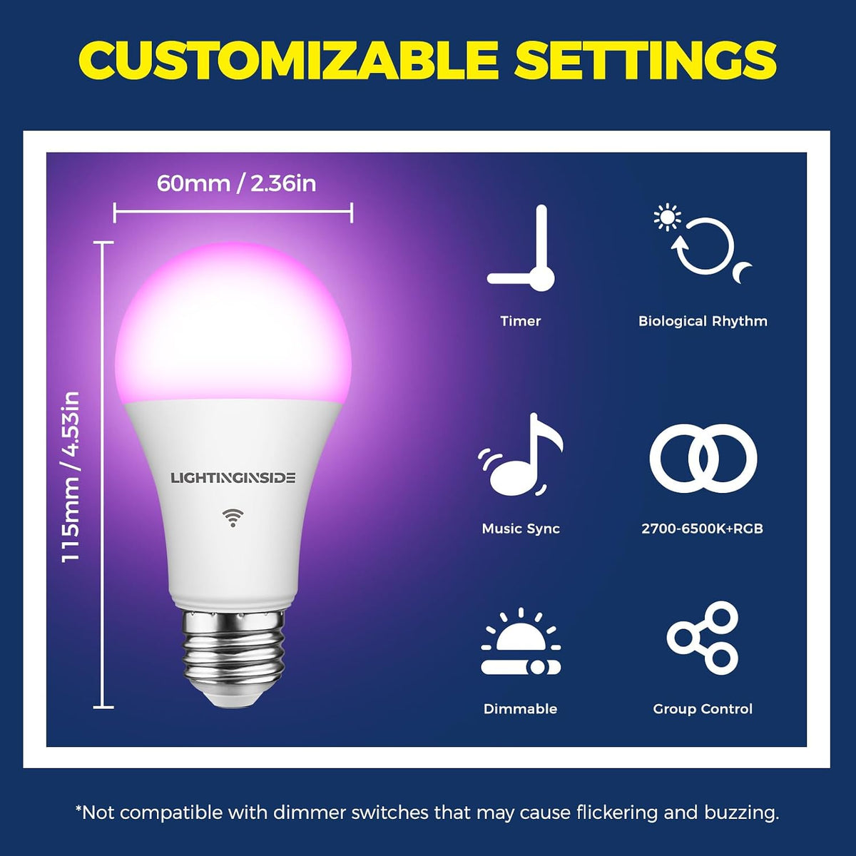 Lightinginside Smart Light Bulbs 100W Work with Alexa/Google Home, 4PCS