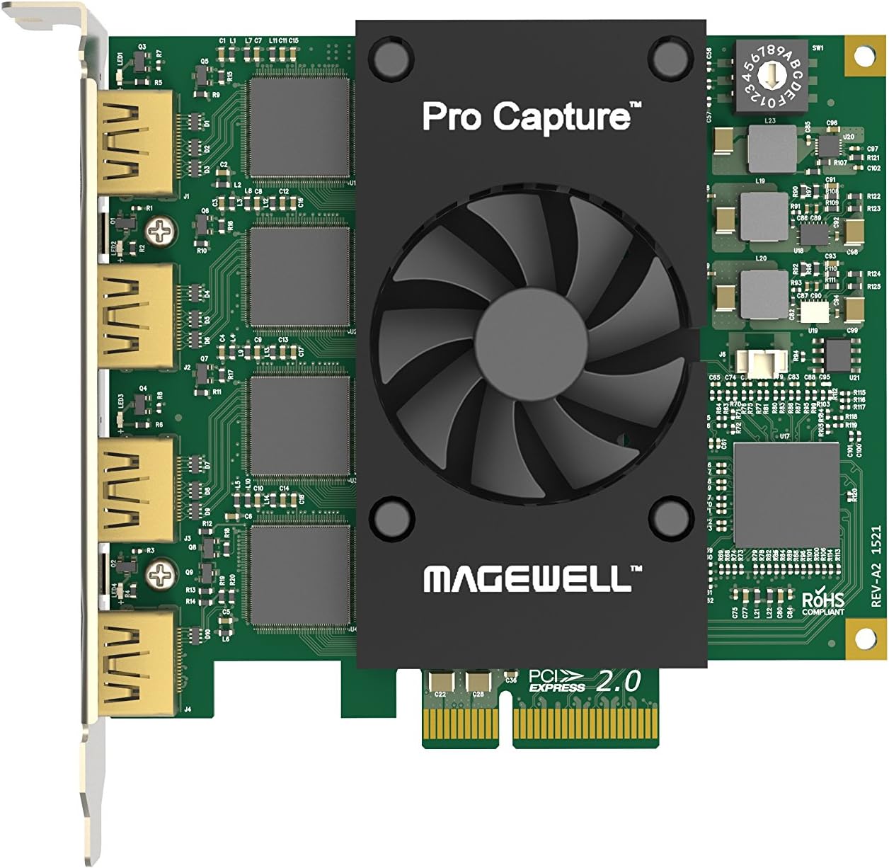 Magewell Pro Capture Quad HDMI 11100 – 4-Channel HDMI Capture Card (4× HDMI in) with FPGA Video Processing, Up to 2048×2160 Input, PCIe Gen2 x 4, Low Latency