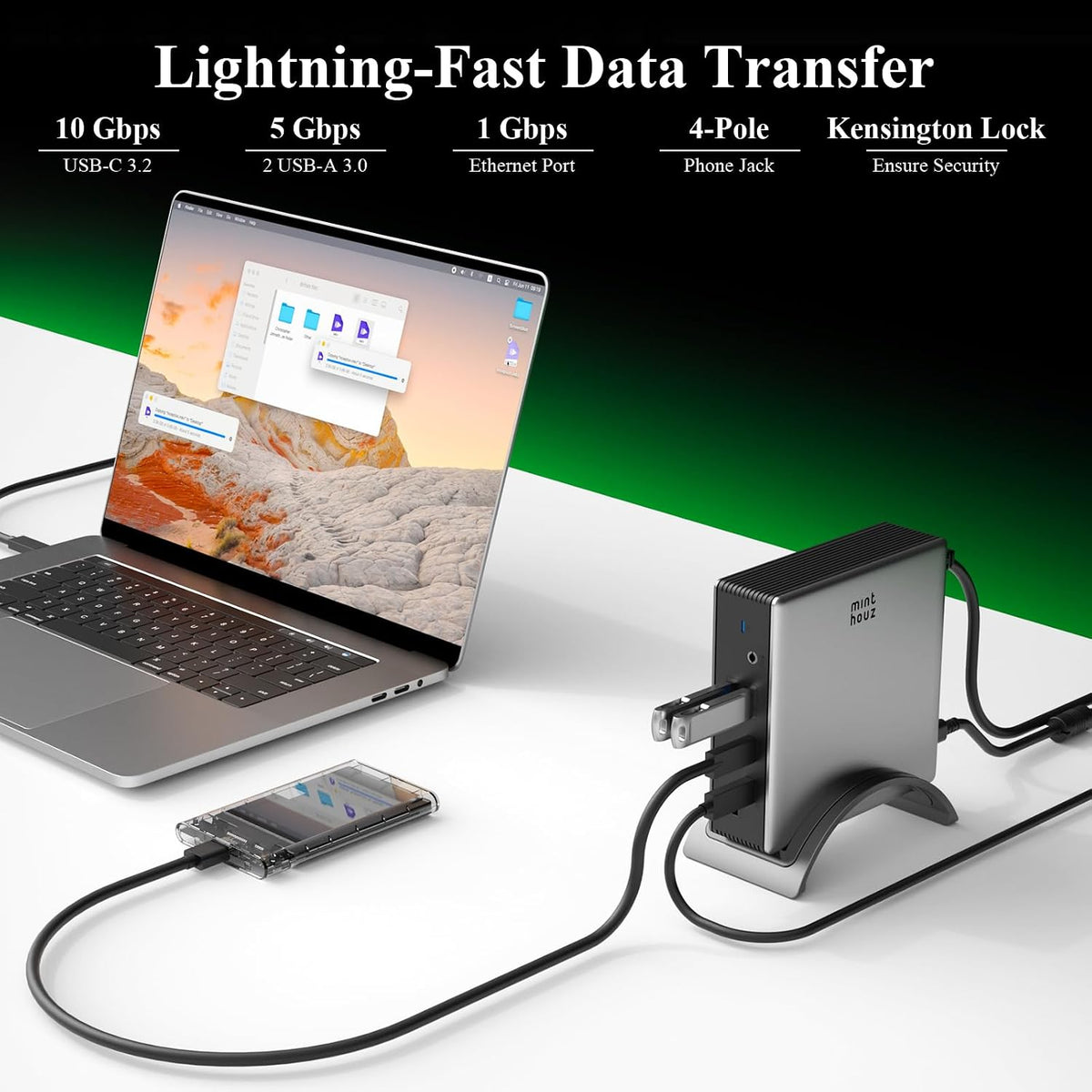 Minthouz Laptop Docking Station, 9in1 Dock with Detachable USBC Hub