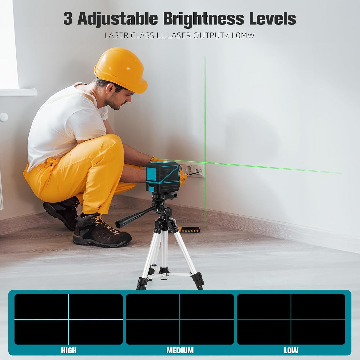 Laser Level with Tripod, 100 feet Green Cross Line Self Rotary Leveling Laser Level, Vertical and Horizontal Line, Rotatable 360 Degree, Manual Self leveling and Pulse Mode,IP54 Waterproof & Battery