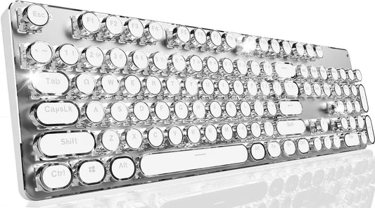 Wireless Typewriter Style Mechanical Keyboard with White Backlit, White