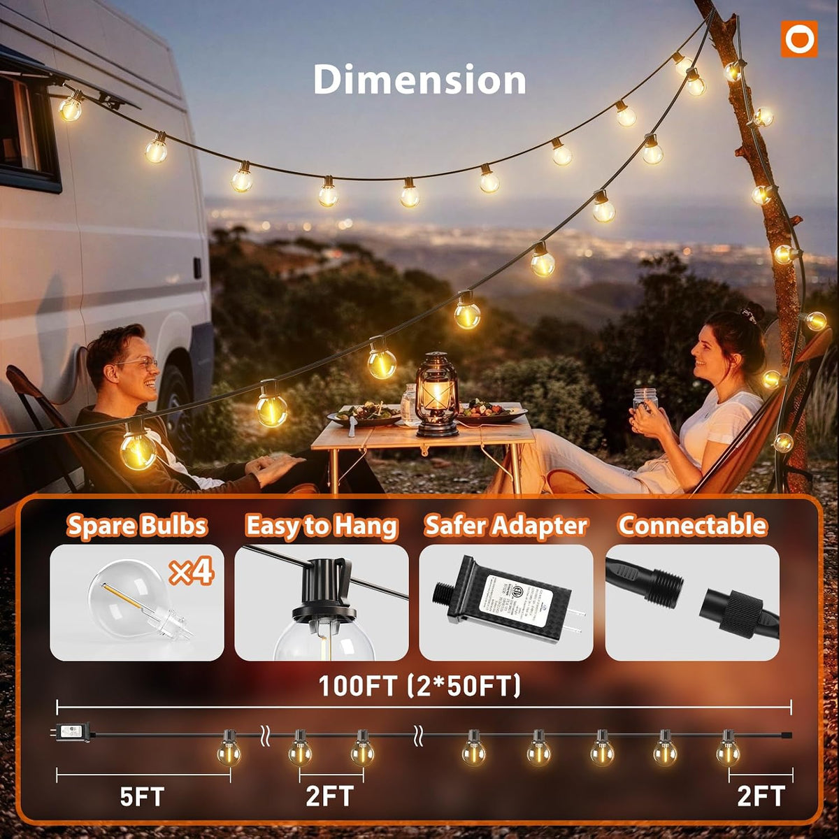 addlon Outdoor String Lights 100FT G40 with APP 54 LED Shatterproof Bulb