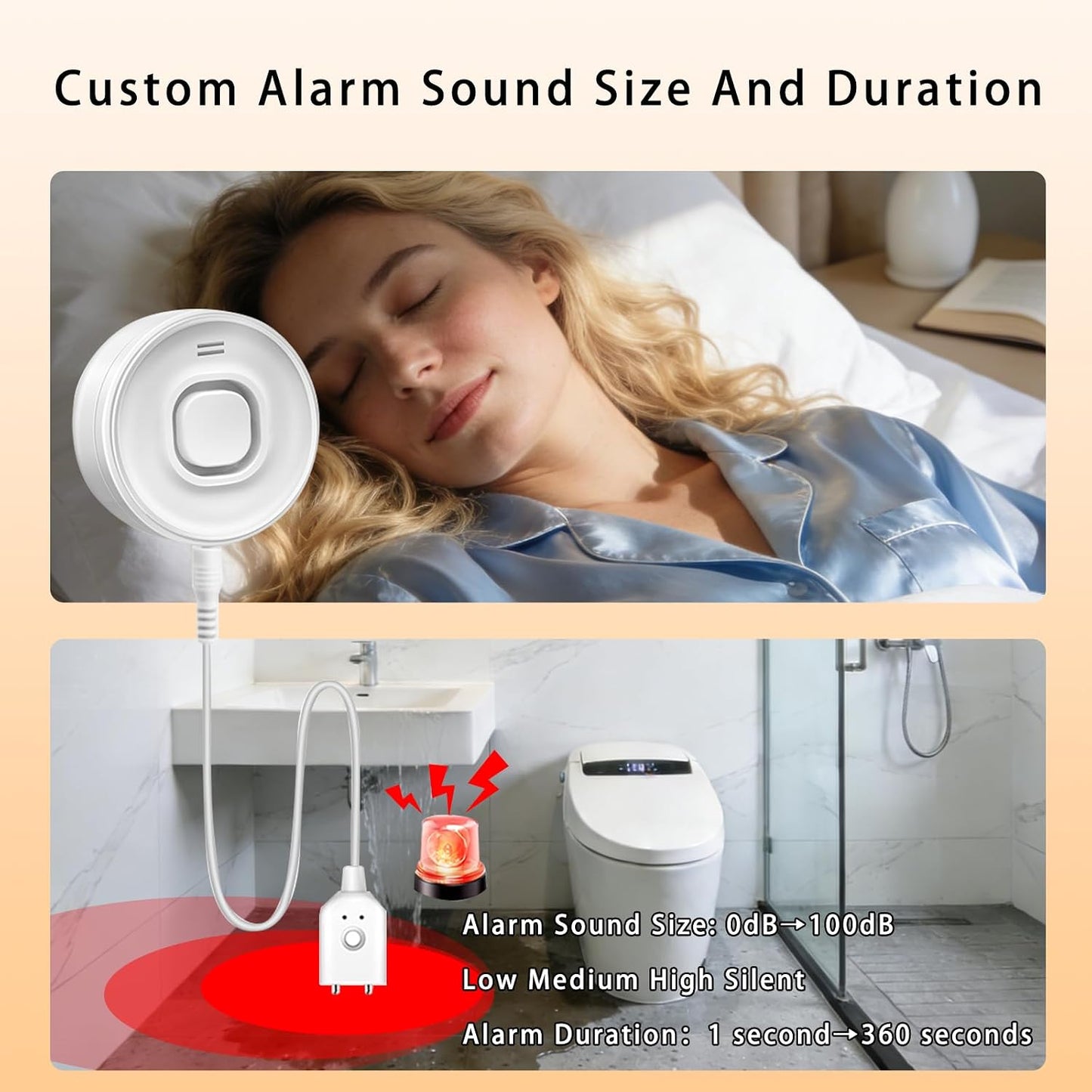 Water Alarm Leak Detector, Water Leak Detector with Cable, 100dB Adjustable Sound Alarm & Real-Time App Alerts WiFi Water Sensor for Home, Kitchen, Bathroom, Warehouse, 3 Packs