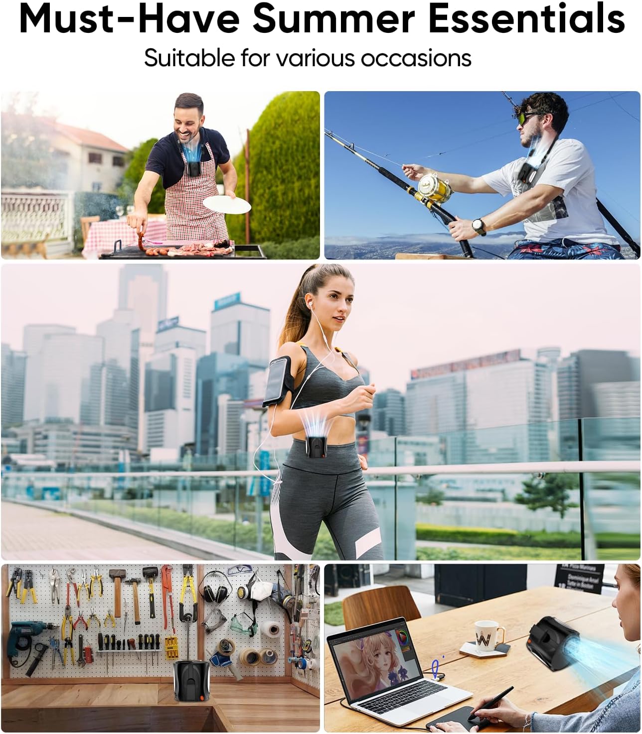 Tedajo AI Portable Waist Fan, 6 Speeds 16000RPM Strong Turbo Airflow, 40H Max Cooling Battery Powered Personal Fan Rechargeable, Hands-Free Shirt/Belt/Neck Fan for Work, Outdoor, Travel, Gift for Men