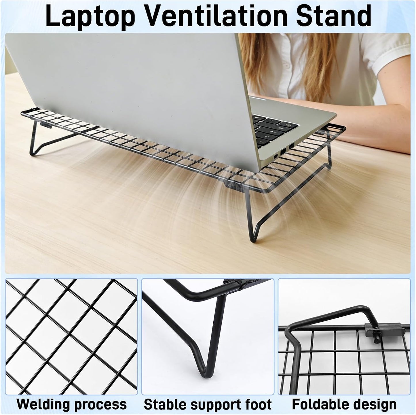 Laptop Cooling Pad Stand with Cooling Mesh, Height Adjustable Metal Laptop Stand for Desk，Ergonomic Notebook Riser Fits Most 10-16 Inch Laptops