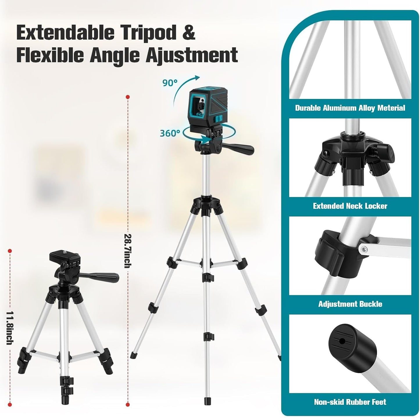 Laser Level with Tripod, 100 feet Green Cross Line Self Rotary Leveling Laser Level, Vertical and Horizontal Line, Rotatable 360 Degree, Manual Self leveling and Pulse Mode,IP54 Waterproof & Battery