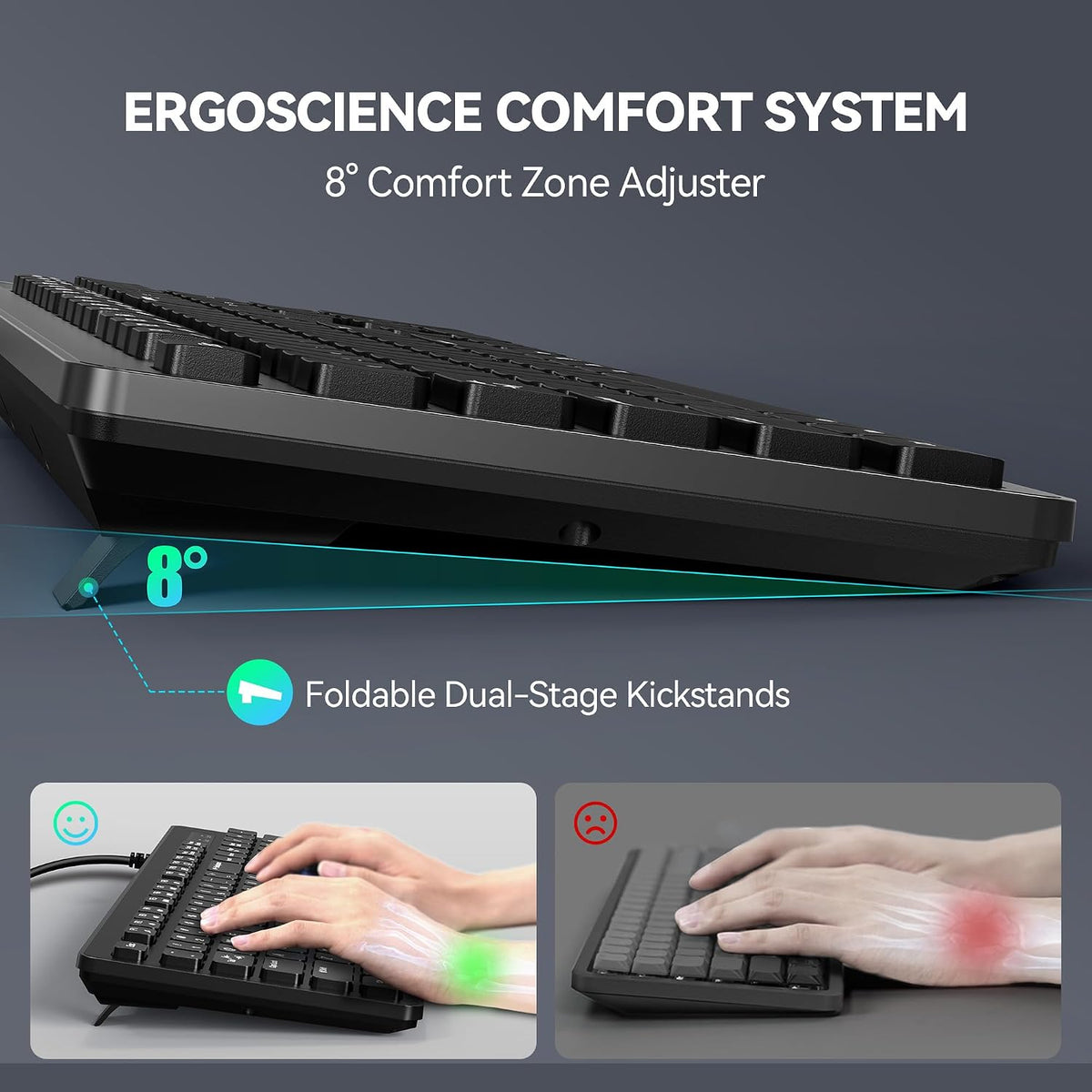 TECKNET Wired Keyboard, Silent Typing, Full-Size Layout, No Backlit | Spill-Resistant Design, USB-A Plug & Play, Slim Membrane Keys, Office Ready, PC, Laptop & Mac Compatible