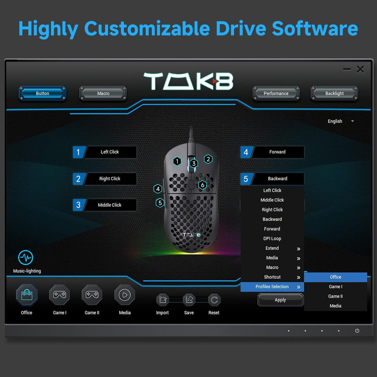 TMKB Falcon M1SE White Gaming Mouse, Wired, Lightweight Honeycomb, 12800DPI | High-Precision Optical Sensor, 6 Programmable Buttons, Customizable 16.8M RGB, Ergonomic, Drag-Free Paracord, PTFE Skates