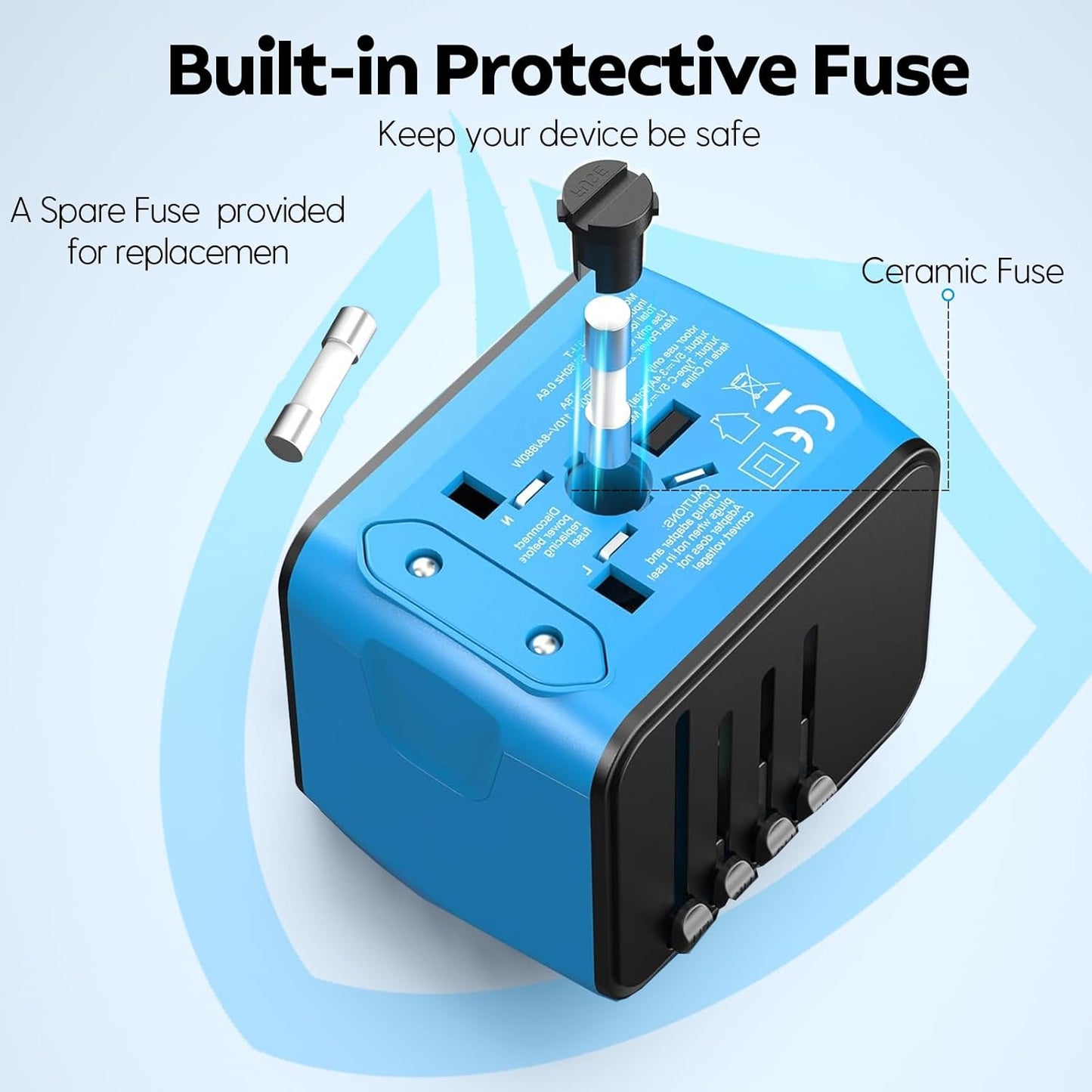 Universal Travel Adapter, 2 USB-C & 2 USB-A Ports, 2500W AC Outlet | All-in-One International Plug Adapter, EU/US/UK/AU Plugs, Compact Worldwide Travel Charger for Trips in 200+ Countries