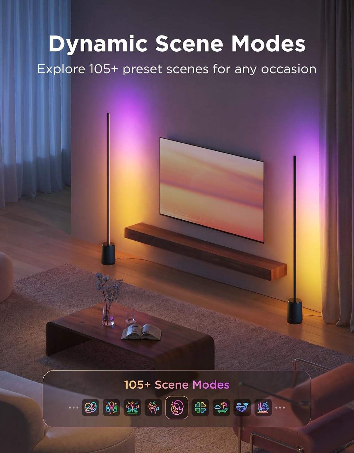 Govee Floor Lamp 3 Lite, Smart RGBIC LED Corner Lamp for Living Room | Compatible with Alexa, SmartThings, Matter, 1400lm Dimmable Color Changing Tall Standing Light with Music Sync for Bedroom
