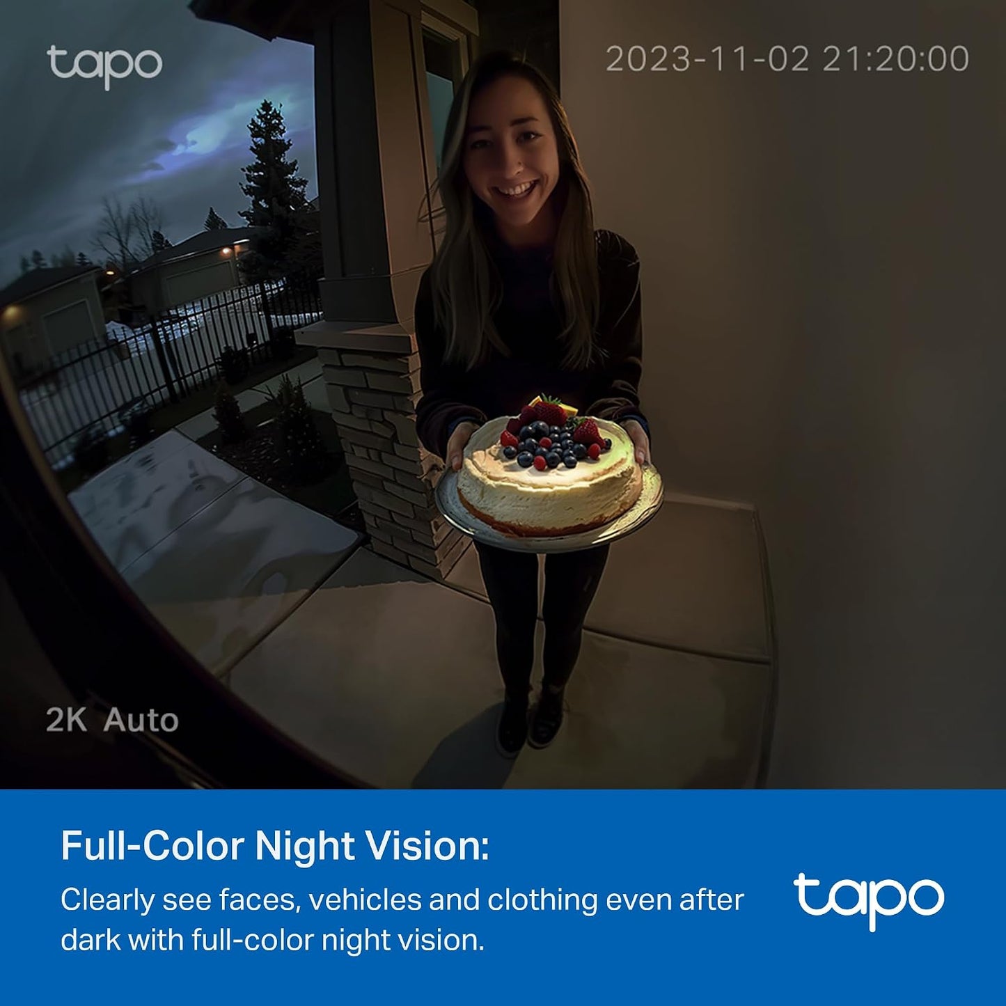 Tapo 2K Wireless Smart Video Doorbell with Chime - 160° Ultra-Wide View,Person Detection, Ring Call, 2-Way Audio, Subscription-Free Local Storage/Optional Cloud, Motion Only Alert, D210
