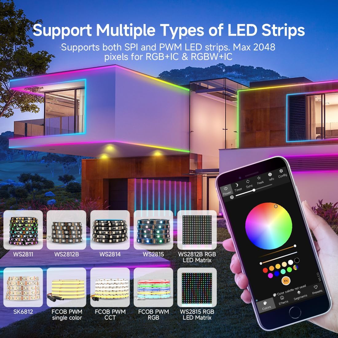 BTF-LIGHTING ESP32 WLED LED Strip Controller SP803E Built-in Mic DIY Dynamic Modes UART USB Type-C Download for WS2811,WS2812,SK6812,WS2814,WS2815 Addressable LED Strip/Matrix,PWM Dimming CCT RGB LED