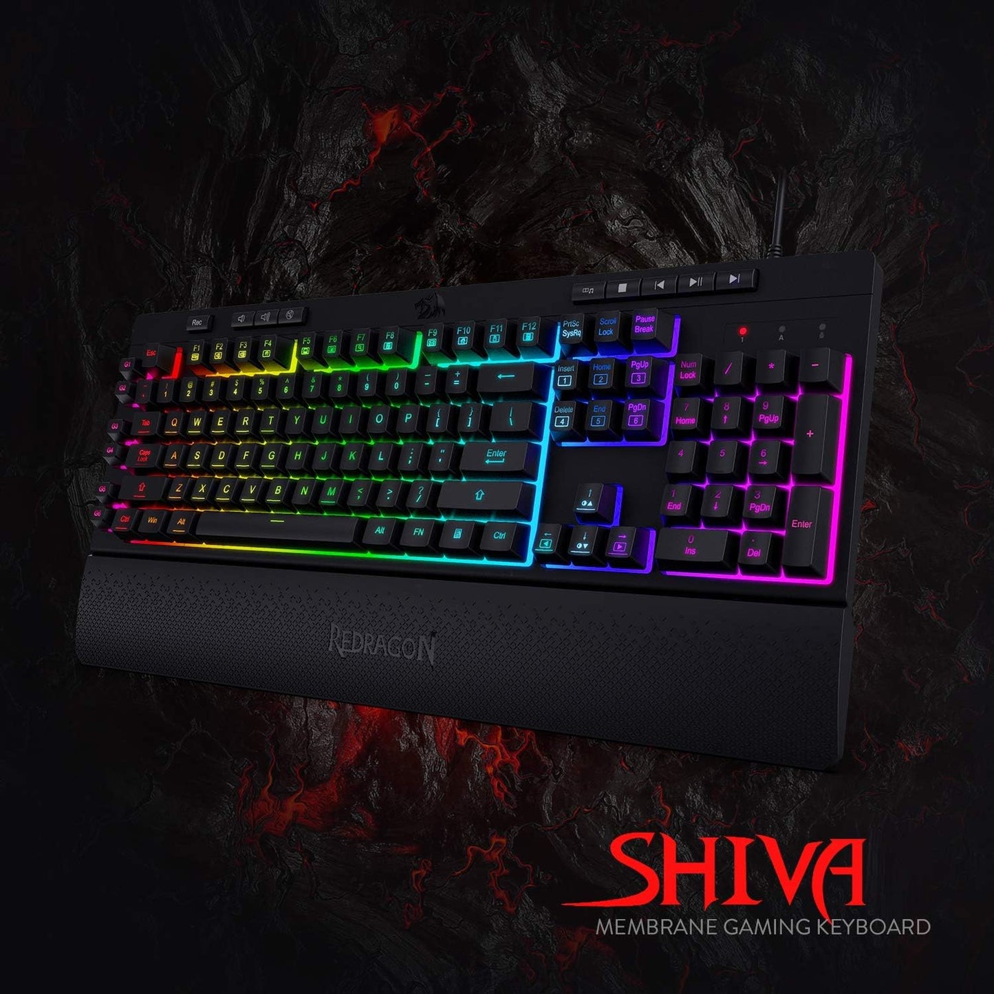 Redragon K512 RGB Membrane Gaming Keyboard, 6 Macro Keys & Easy Media Wheel | Dedicated Scroll Controls, No Software Needed 6 On-the-Fly Combos for Extensive Games, 13 Backlight Modes, Wrist Support