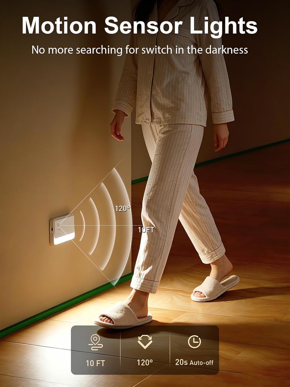 Motion Sensor Night Lights, 1800mAh Sync LED Stair Lights Indoor,3 Packs