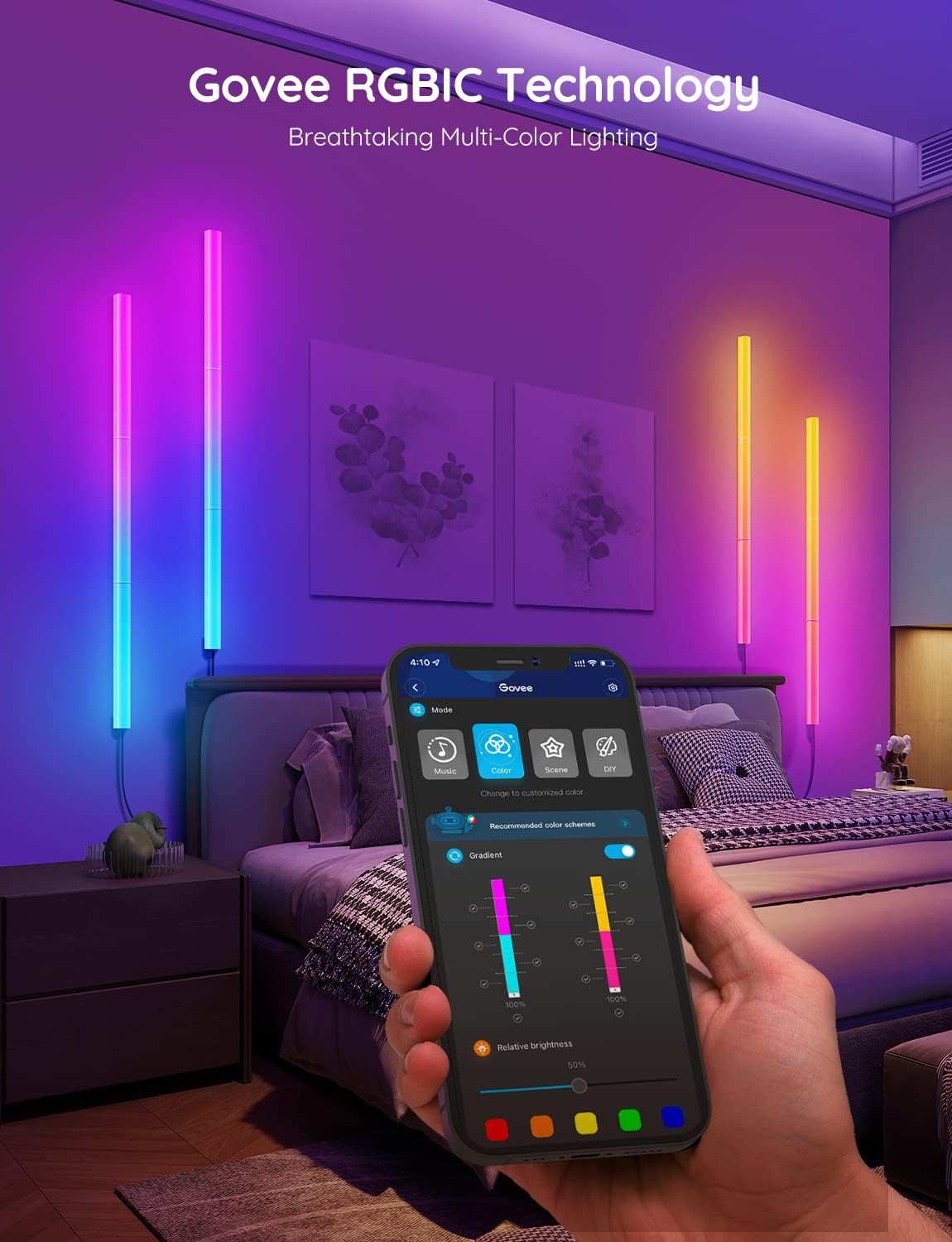 Govee Glide Wall Lights, Smart Gaming Light Bar, Works with SmartThings | RGBIC LED Wall Lamp for Bedroom, DIY, 6 Count Light Bar for Gaming Room(2 Panels Set and 3 Sections/Panel)