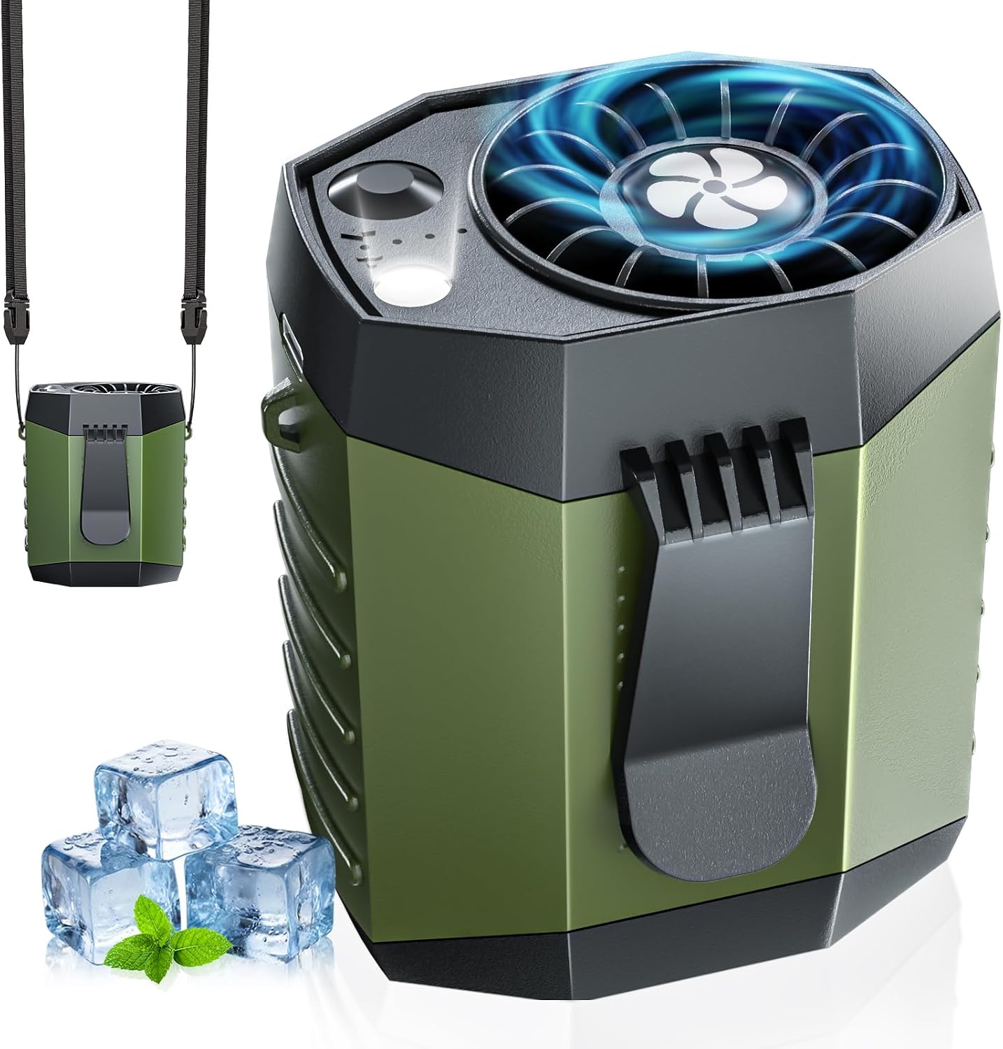 JKBOOM Portable Waist Fan, 9200RPM High Speed Wearable Fan, Mini Rechargeable Personal Fan for Jobsite & Outdoor, 25H Runtime, 25dB Quiet, Belt Fan with LED Flashlight for Men, Green