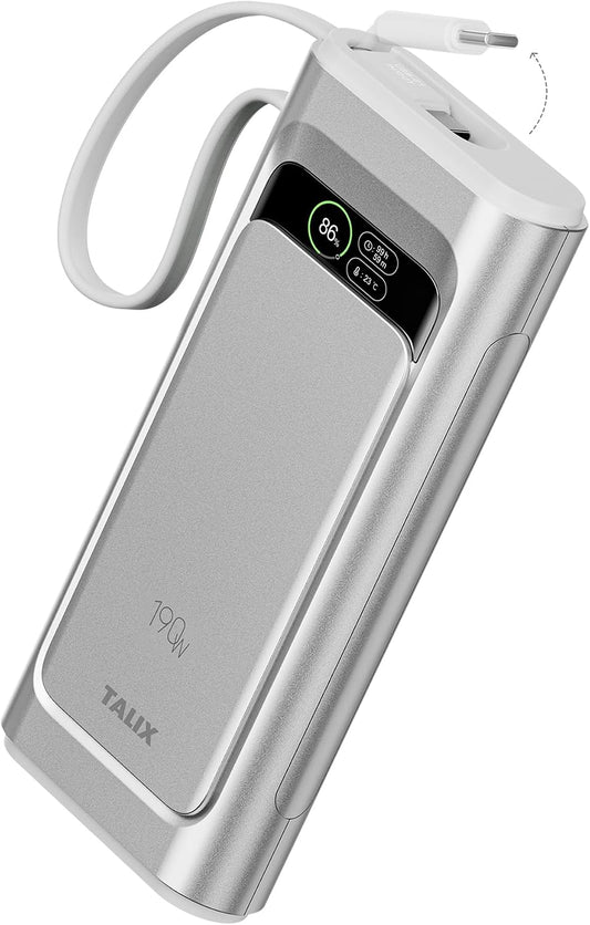 TALIX Laptop Power Bank, 20000mAh Portable Charger 190W Total Output, 3-Port Fast Charging (140W Max), Built-in USB-C Cable,High-Capacity External Battery Pack for MacBook,Dell,Computer,iPad,iPhone 17