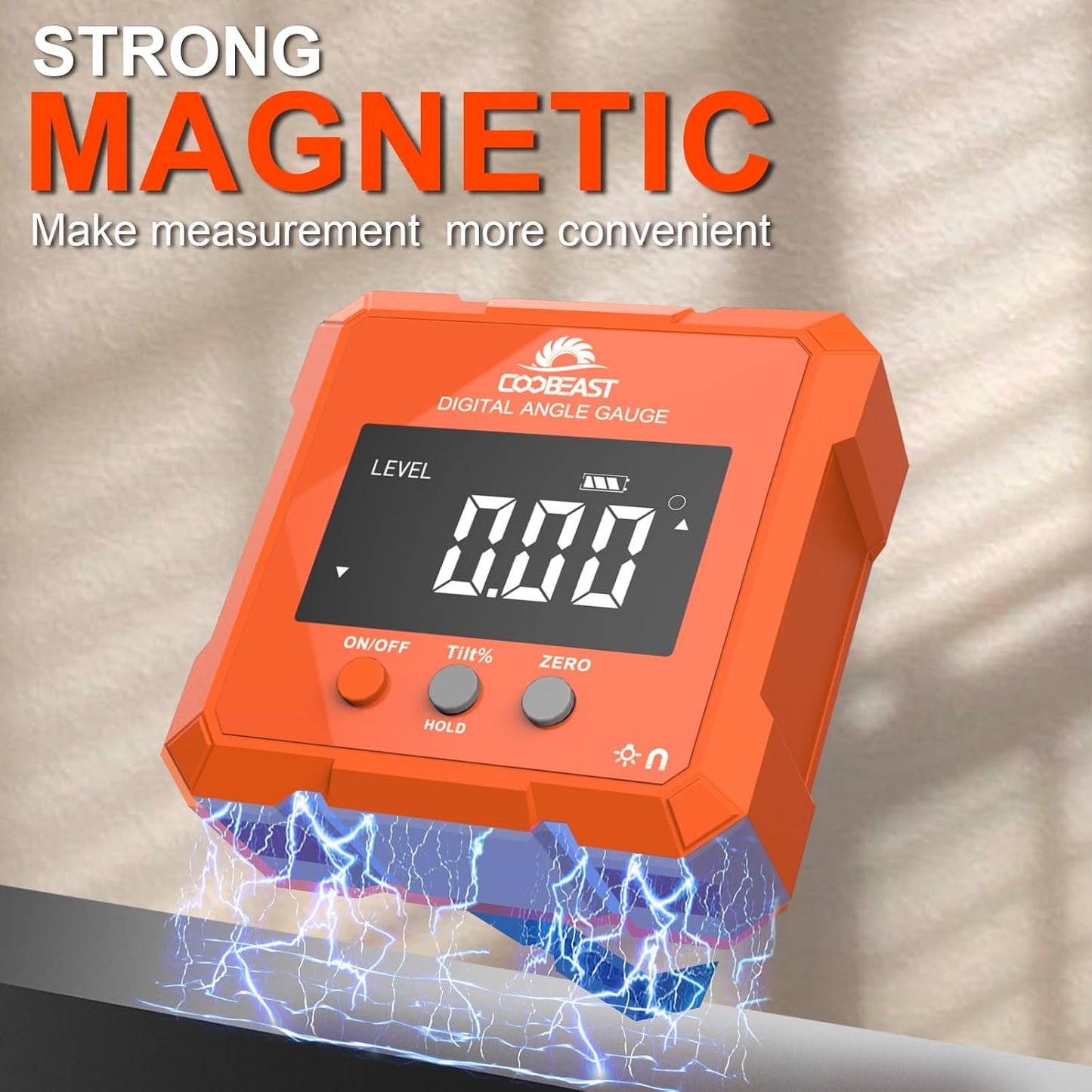 Digital Angle Finder Magnetic Base Compact Digital Level Protractor Orange | Angle Gauge with Backlight Compact Angle Measuring Tool Inclinometer for Woodworking Construction Table Saw gift for Men