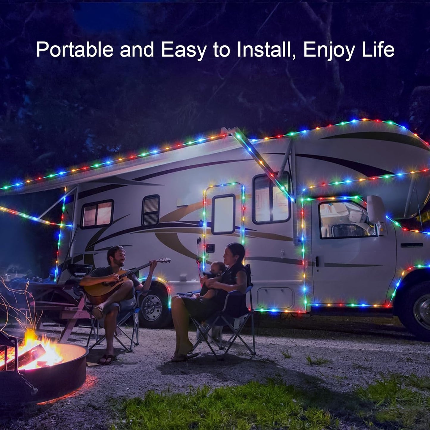 JMEXSUSS 2 Pack Battery Operated String Lights with Remote, Camping Lights | Total 200 LED 66ft 8 Modes Waterproof Battery Powered Rope Lights Indoor Outdoor for Trampoline Camping Decor (Multicolor)