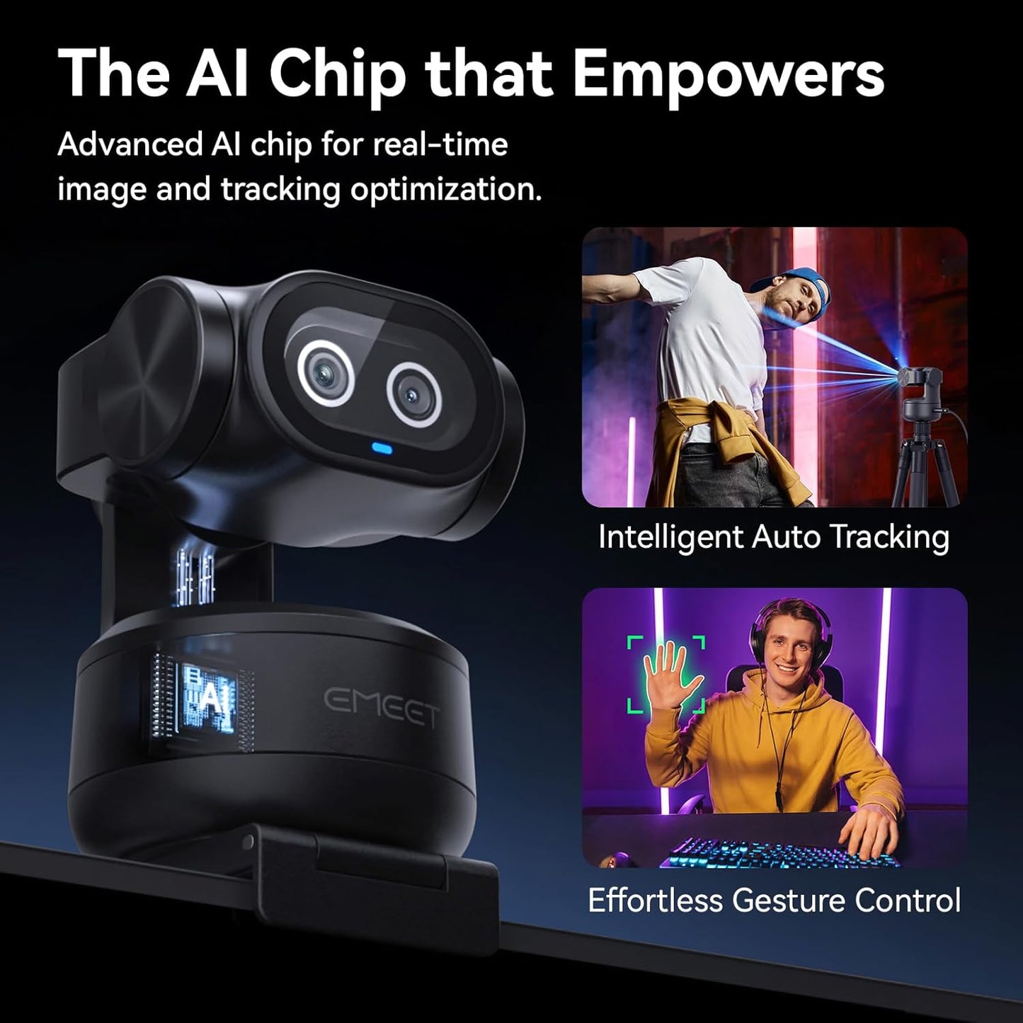 EMEET PIXY Dual-Camera AI-Powered PTZ Camera 4K, AI Tracking | PDAF&AI Autofocus 0.2s, 1/2.55'' Sony Sensor, 3 Mics, Presets, 4K Webcam for Streaming and OBS/Twitch/Switch 2 Compatible
