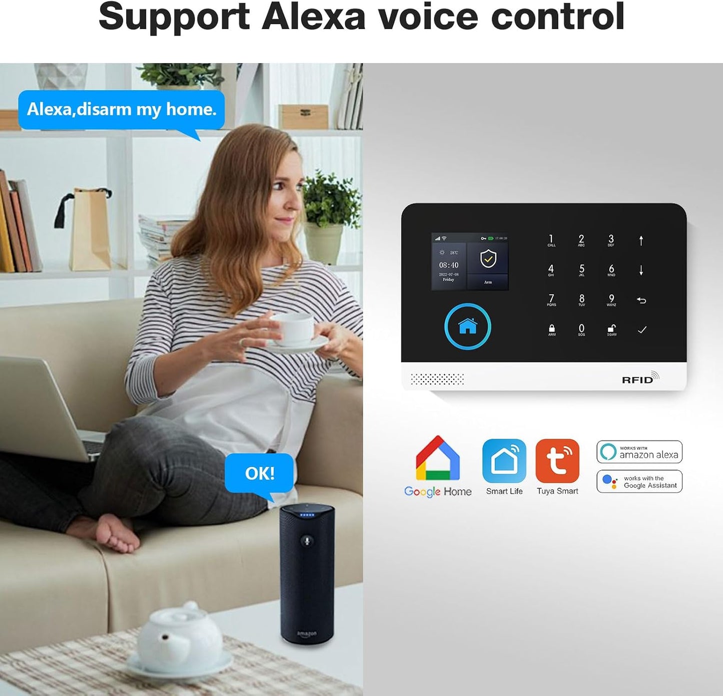 PGST Home Security Systems for House, Wireless Home Security Alarm System, Door/Window Sensor Motion Sensors with App Alert, WiFi+GSM 4G Home Alarm System No Subscription（103-F）