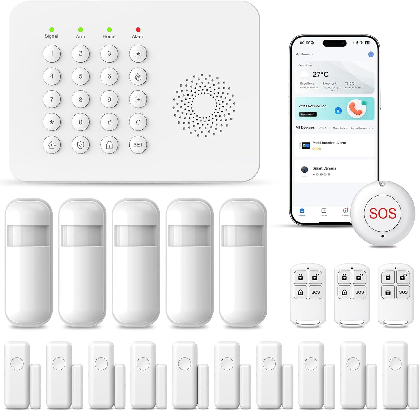 20 PCS Alarm System for Home Security,Wireless Home Security Systems with DIY Expandable Door Sensor,Motion Detector,4G GSM/Tuya App Alerts,Compatible with Alexa for Villa,Apartment,Warehouse