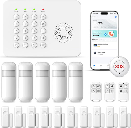 20 PCS Alarm System for Home Security,Wireless Home Security Systems with DIY Expandable Door Sensor,Motion Detector,4G GSM/Tuya App Alerts,Compatible with Alexa for Villa,Apartment,Warehouse