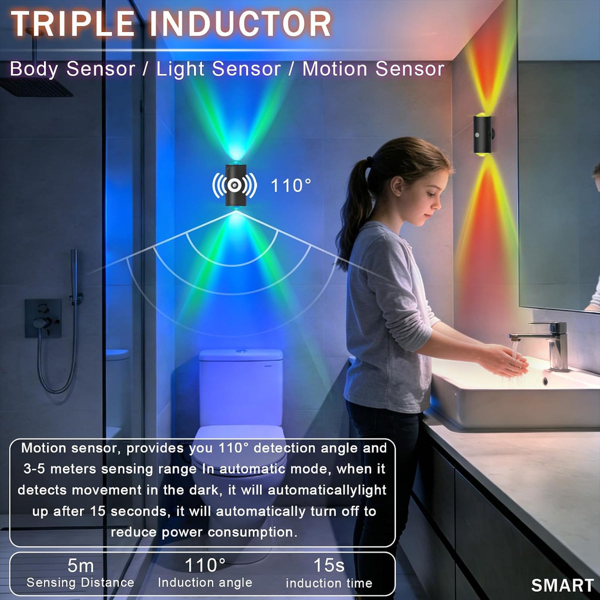 Rechargeable Motion Sensor Night Light, Magnetic RGB Wall Sconces 2 Pack