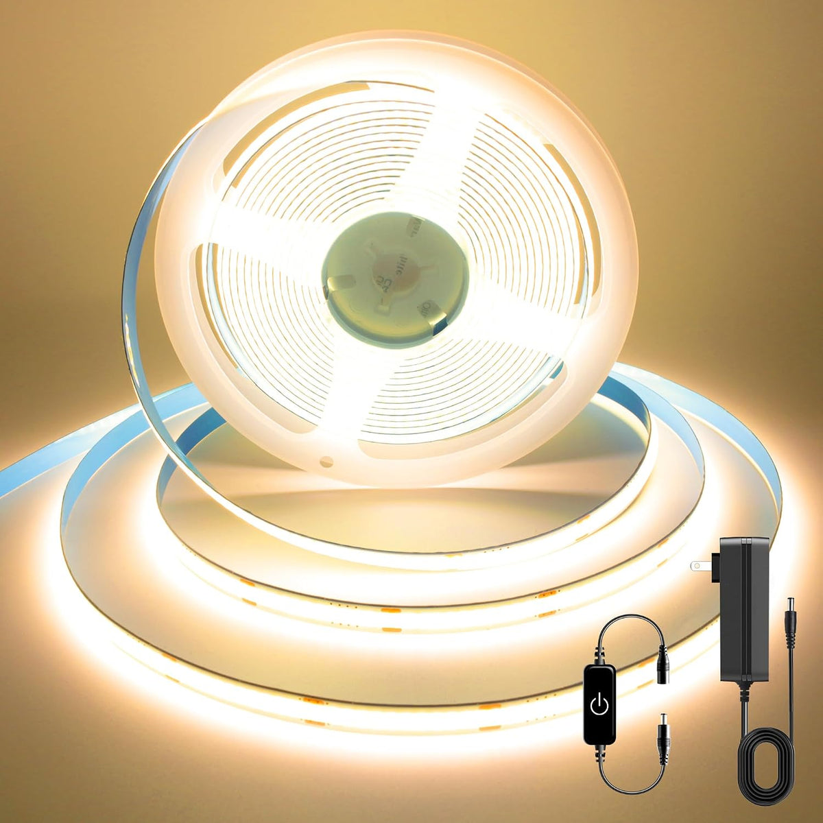 COB LED Strip, 16.4ft Warm White COB LED Strip Light, Dimmable LED Light Strip 2700K, CRI92+, 8mm Width, 24V Flexible LED Tape Light for TV, Bedroom, Kitchen Cabinet, Closet, Home Decoration.