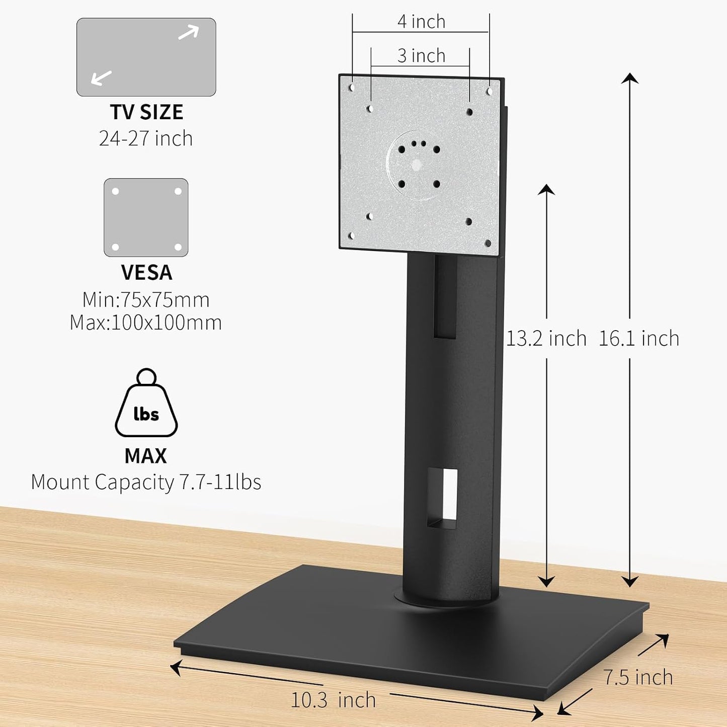 Single Vesa Monitor Stand for Monitor 24″ - 27″ Weight 7.7-11 lb | Spring-Adjustable Height, Swivel, Tilt, Rotation, Computer Screens Vesa 75x75/100x100 Monitor Desk Mount for Office Home