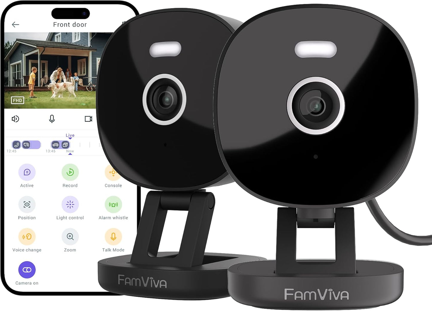 2K Wired Security Camera, Indoor/Outdoor for Home, Pet, Baby, Nanny, IP65 Waterproof Color Night Vision, White Light & Siren, Recording, Motion Detection, Works with Alexa,Pulg in, Black-4P