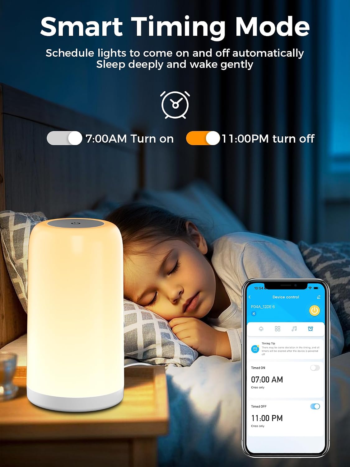 VOLIVO Smart Touch Bedside Lamp, Bluetooth App Control, Dimmable &amp; Timer | Bluetooth APP. 16M RGB + 2700K-6500K. 5%-100% dimming. Timer for sleep/wake. For bedroom, nursery &amp; office.