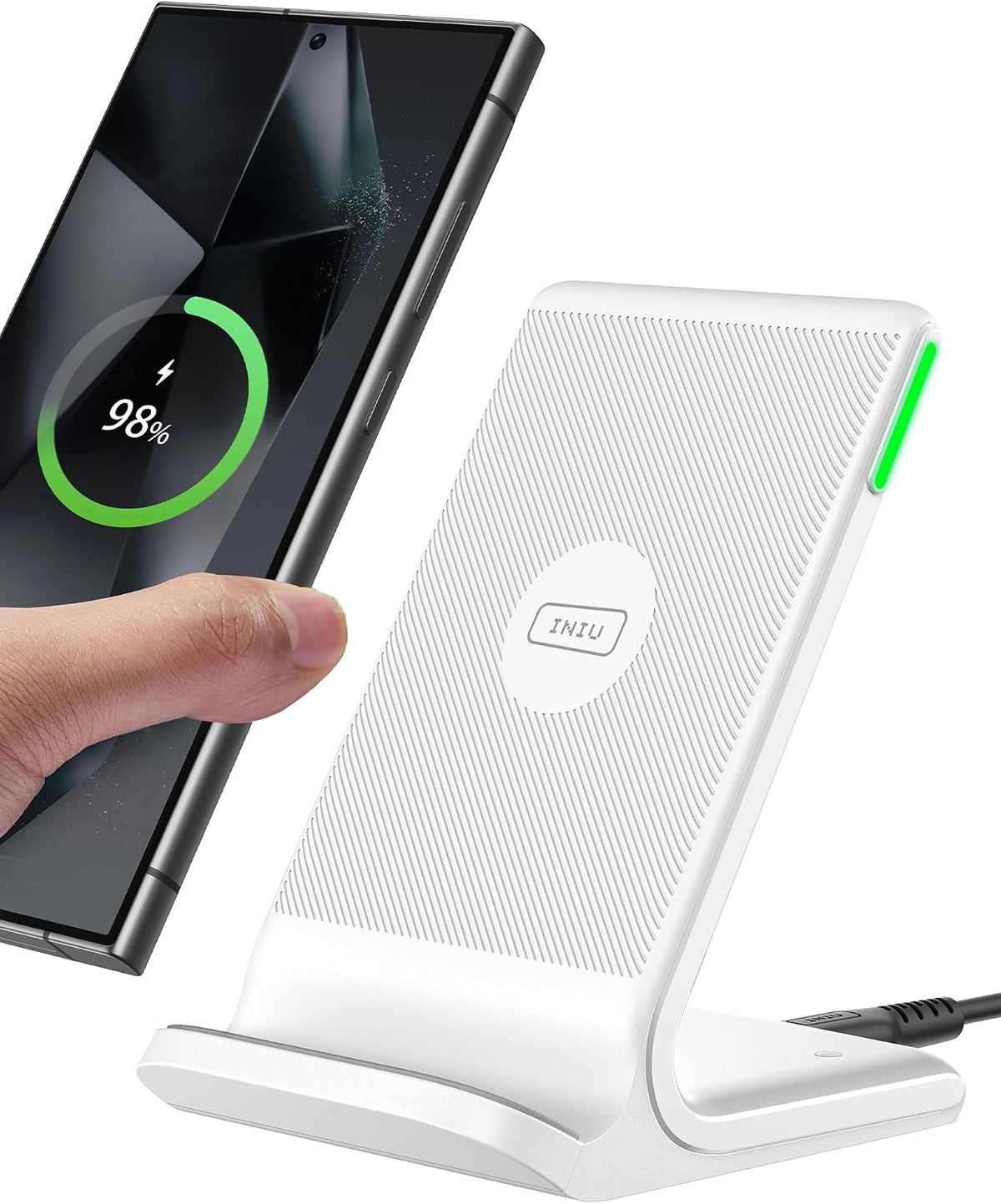 INIU Wireless Charger, [2-Pack] 15W Fast Wireless Charging Stand with Sleep-Friendly Adaptive Light Compatible with iPhone 17 16 15 14 13 12 Pro Max Plus Samsung Galaxy S22 S21 Note 20 etc