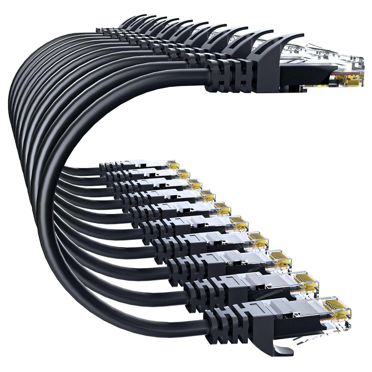 Cat 6 Ethernet Cable 50FT 10Pack, Cat6 Ethernet Patch Cable 10Gbps, High-Speed UTP Cat6 Network Cable Pure Copper, Cat 6 Cable for Home and Office Network, Black
