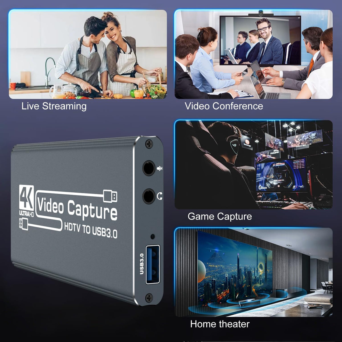 4k HDMI Capture Card for Streaming, Full HD 1080P 60FPS Capture USB 3.0 Game Audio Video Capture Card,for PS4/PS5/Xbox/Switch/OBS/Camera/PC/Laptop/Mac Plug and Play