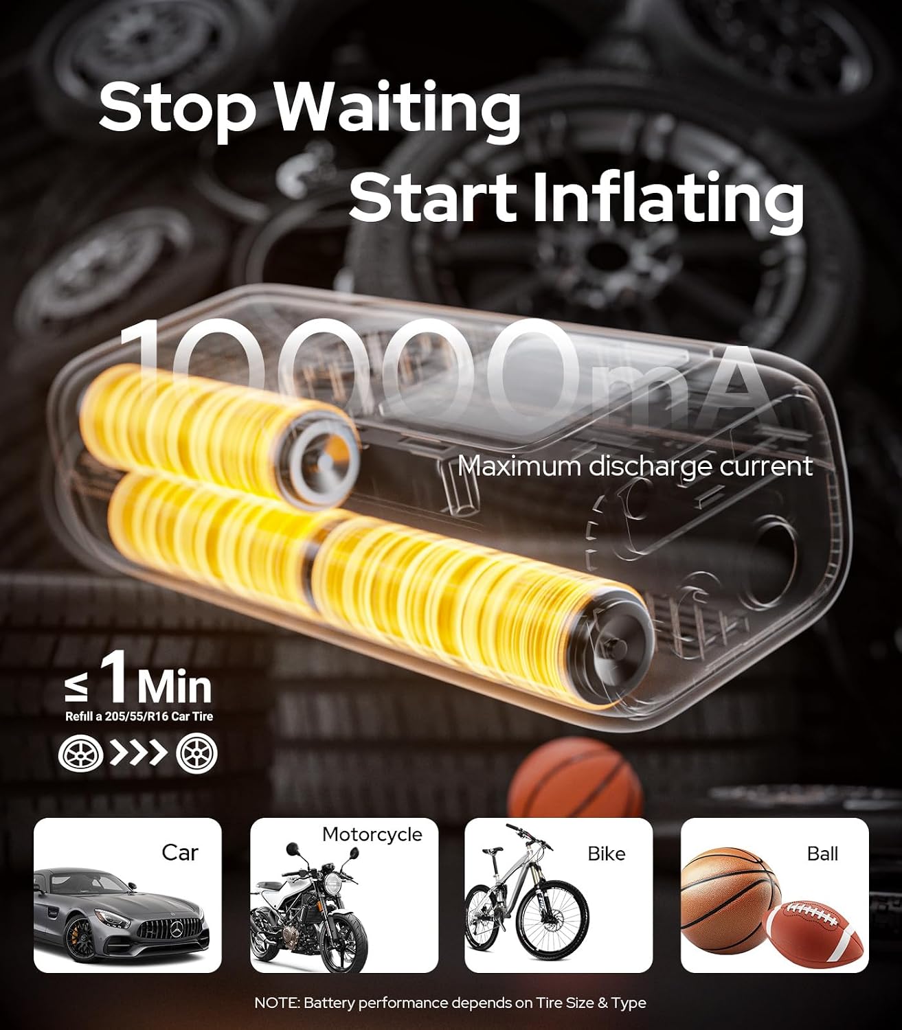 WARWOLF 160PSI Tire Inflator Portable Air Compressor, Electric Air Pump for Car Tires with Pressure Gauge, Dual Power 12V DC, LED Light, Auto Shut-Off, Tire Pump for Auto, Motorcycle, Bicycle, Balls