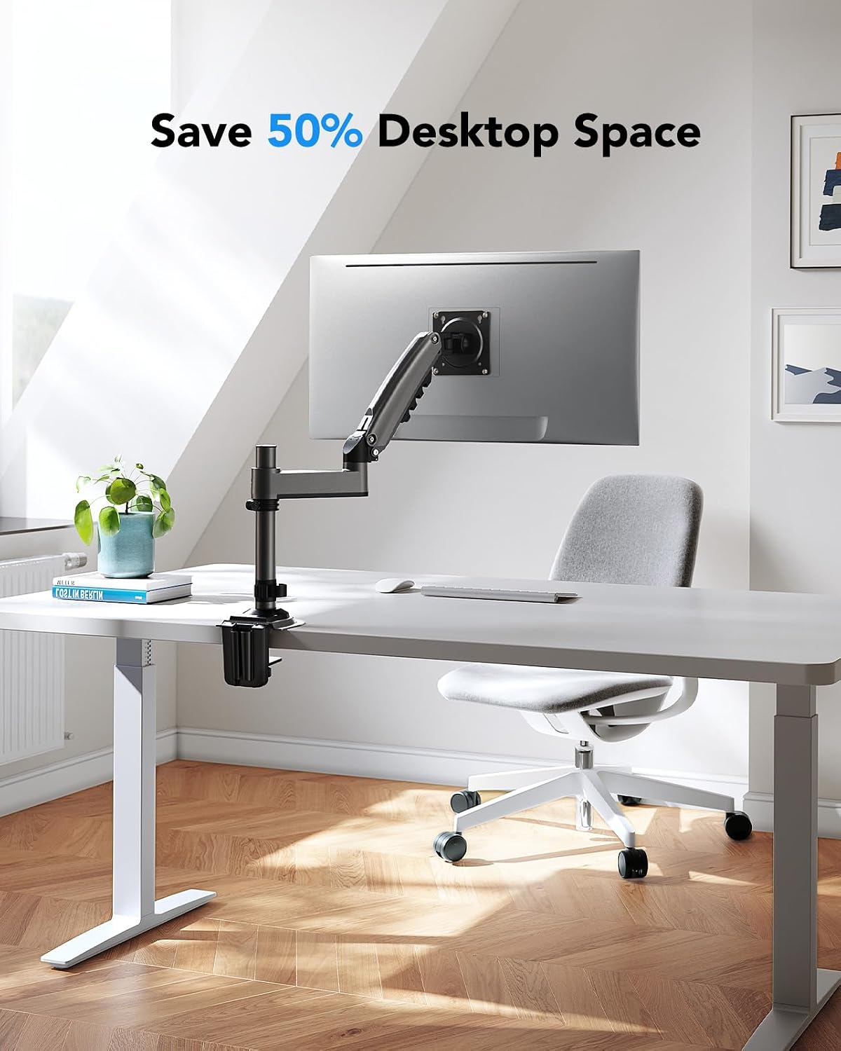 HUANUO Single Monitor Arm, Adjustable Desk Mount for 13-34 inch Screens, Holds 19.8lbs, 22.44 inch Max Height, Full Motion Swivel Gaming Monitor Stand with VESA 75x75mm and 100x100mm Compatibility