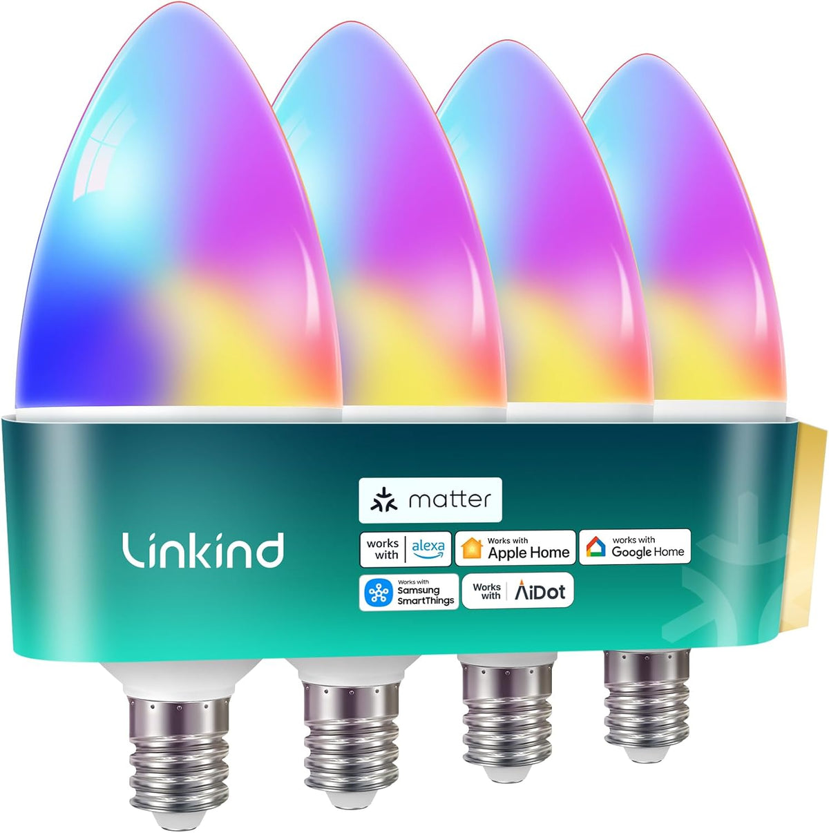 Linkind Matter E12 Led Bulb, Candelabra Color Smart Light Bulbs, 4 Pack