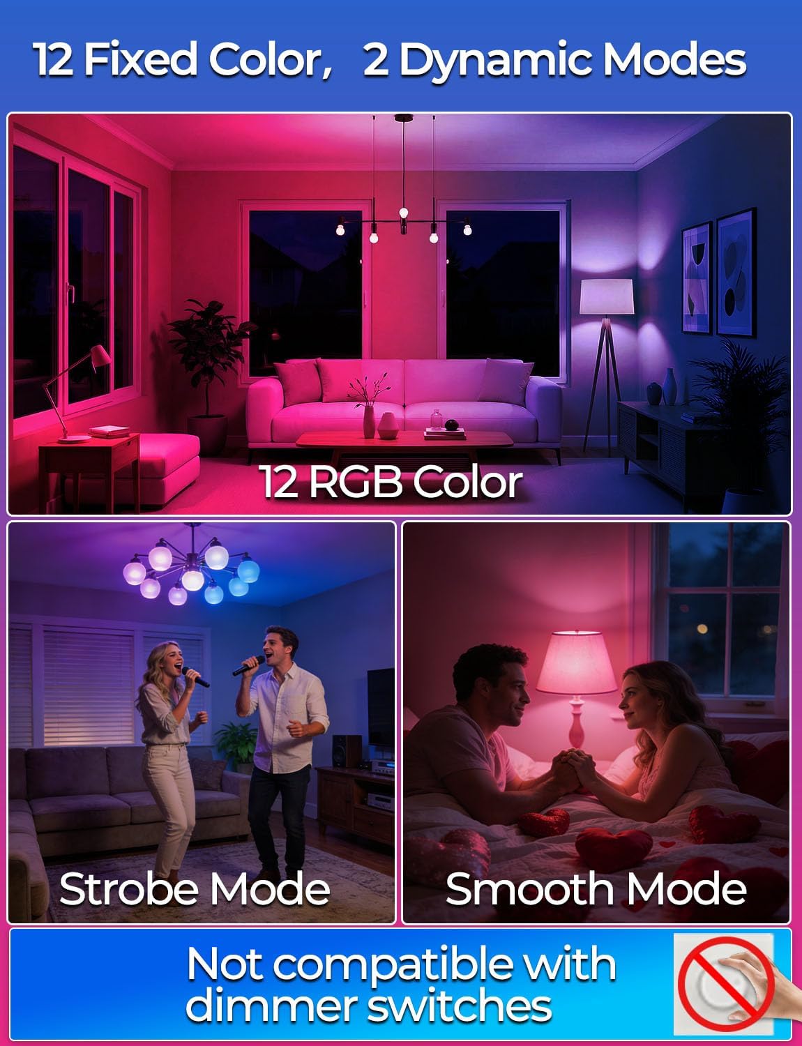 ILC Color Changing LED Light Bulb, A15 40W Equivalent, 5000K Daylight White, 450LM 5W E26 Screw Base RGBW, Mood Light Bulb - RGB 12 Color Choices - Timing Infrared Remote Control Included (4 Pack)