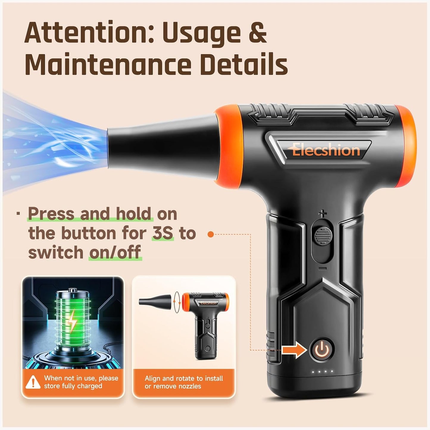 Compressed Air Duster - Electric Air Duster, 50 mph 110000RPM Super Power | Cordless Canned Air Dust Blower for PC/Computer/Blaster/Keyboard/Home, Mini/Variable Speed/Quick Dusting