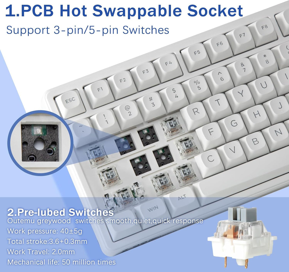 HUO JI E-Yooso Creamy Mechanical Keyboard Wired, RGB Backlit, White | Hot Swappable, Pre-lubed Linear Switches, Gasket Structure, Sound Dampening Foam, 99 Keys Custom Gaming Keyboard for PC/Mac